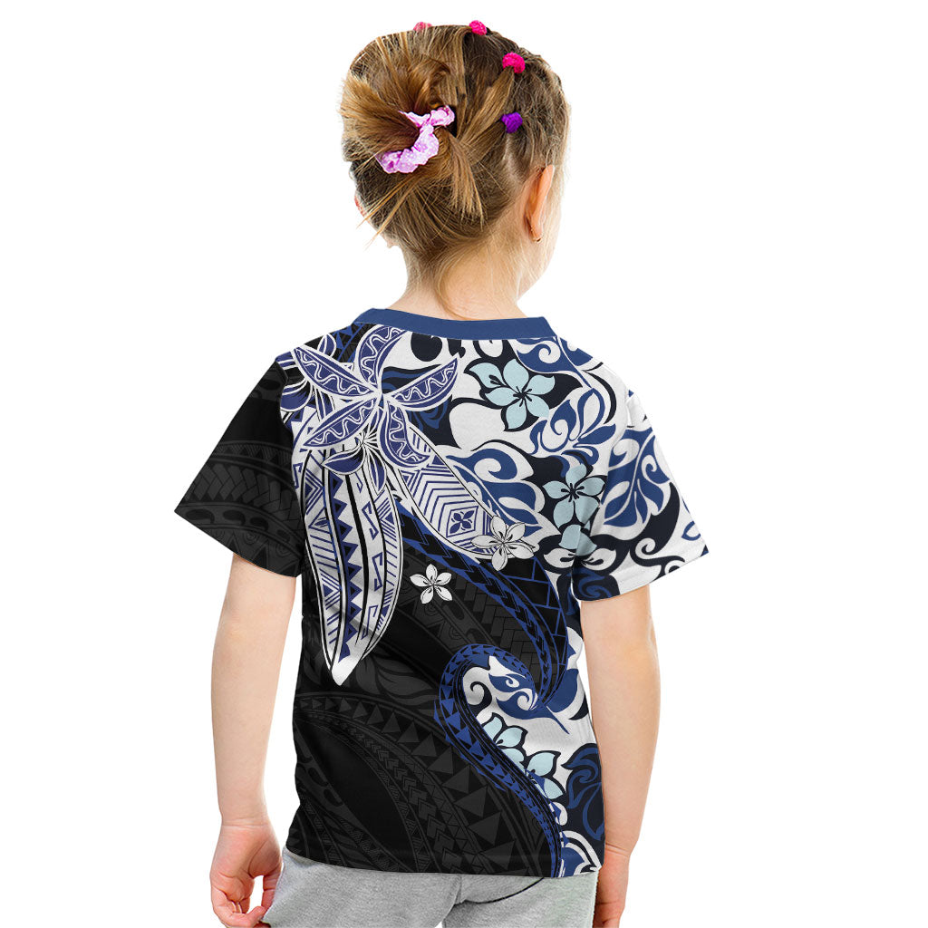 Monstera Plumeria Flowers Blue Kid T Shirt Polynesian Pattern LT01 - Polynesian Pride