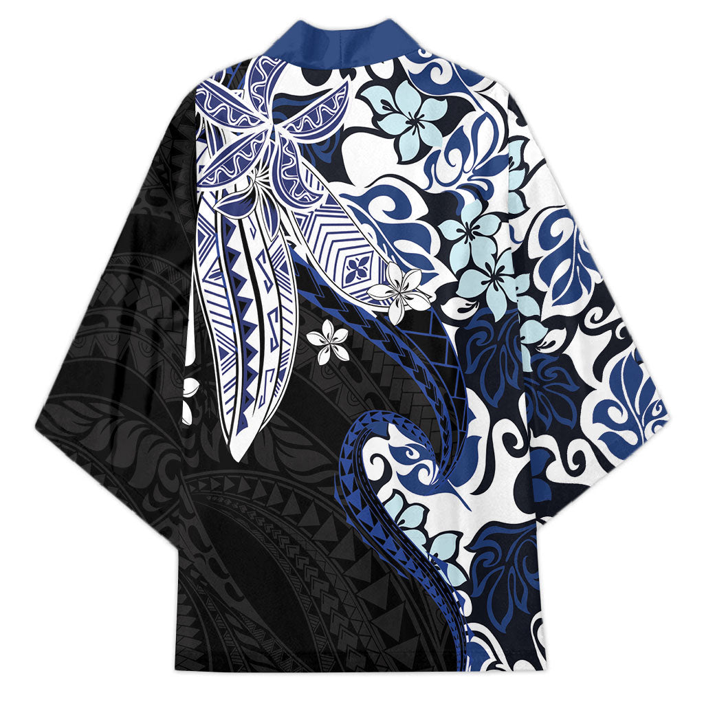 Monstera Plumeria Flowers Blue Kimono Polynesian Pattern LT01 - Polynesian Pride
