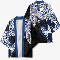Monstera Plumeria Flowers Blue Kimono Polynesian Pattern LT01 - Polynesian Pride