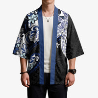 Monstera Plumeria Flowers Blue Kimono Polynesian Pattern LT01 - Polynesian Pride