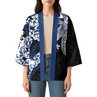 Monstera Plumeria Flowers Blue Kimono Polynesian Pattern LT01 - Polynesian Pride