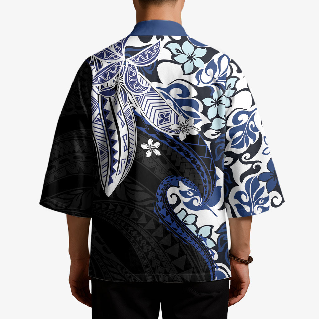 Monstera Plumeria Flowers Blue Kimono Polynesian Pattern LT01 - Polynesian Pride