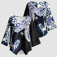 Monstera Plumeria Flowers Blue Kimono Sleeve Blouse Polynesian Pattern LT01 - Polynesian Pride
