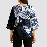 Monstera Plumeria Flowers Blue Kimono Sleeve Blouse Polynesian Pattern LT01 - Polynesian Pride
