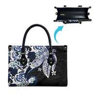 Monstera Plumeria Flowers Blue Leather Bag Polynesian Pattern LT01 - Polynesian Pride