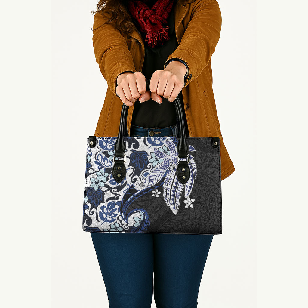 Monstera Plumeria Flowers Blue Leather Bag Polynesian Pattern LT01 - Polynesian Pride