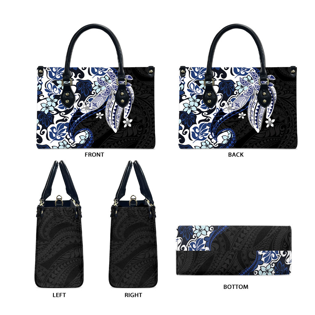 Monstera Plumeria Flowers Blue Leather Bag Polynesian Pattern LT01 - Polynesian Pride