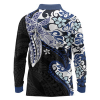 Monstera Plumeria Flowers Blue Long Sleeve Polo Shirt Polynesian Pattern LT01 - Polynesian Pride