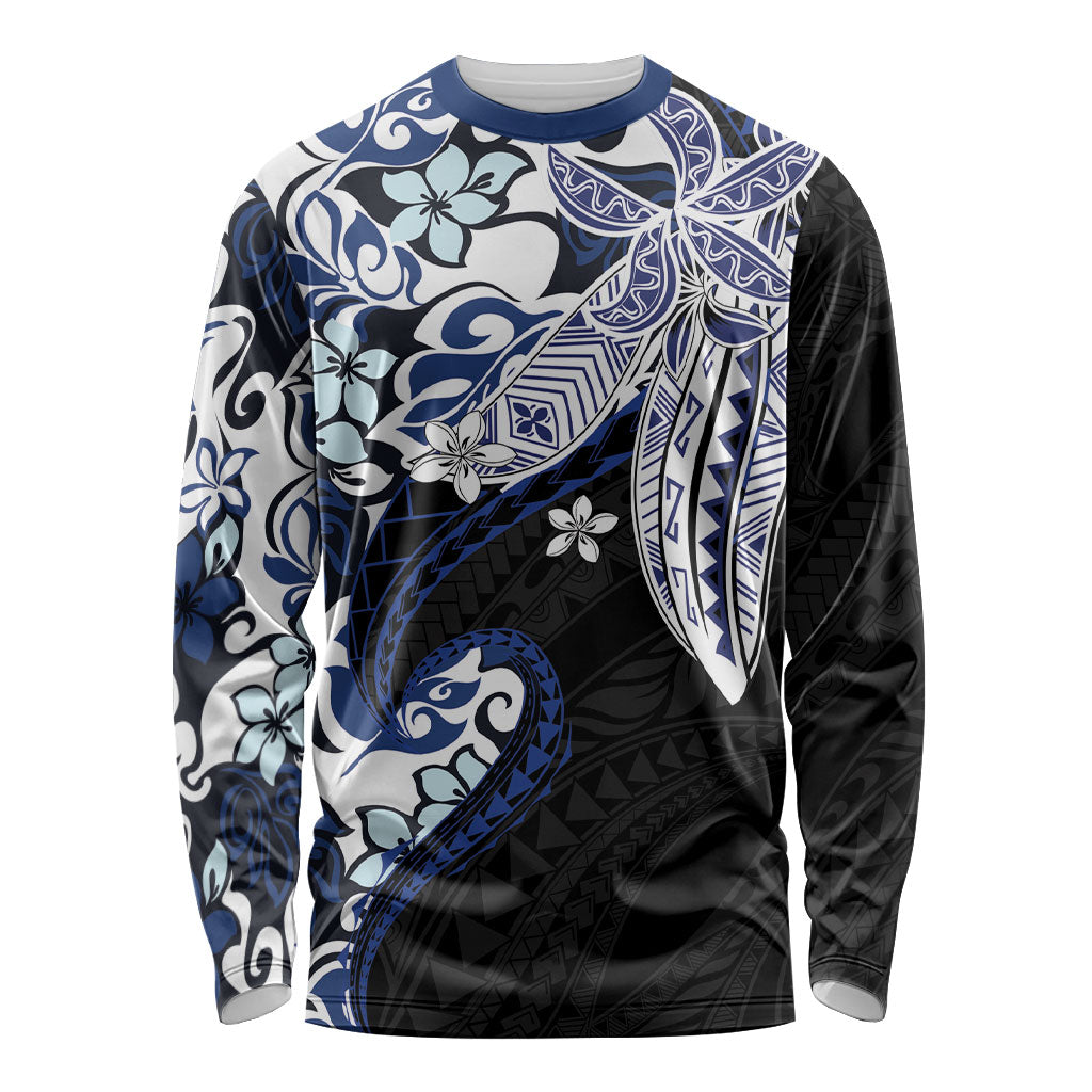 Monstera Plumeria Flowers Blue Long Sleeve Shirt Polynesian Pattern LT01 Unisex Blue - Polynesian Pride