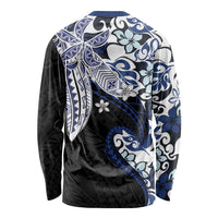 Monstera Plumeria Flowers Blue Long Sleeve Shirt Polynesian Pattern LT01 - Polynesian Pride