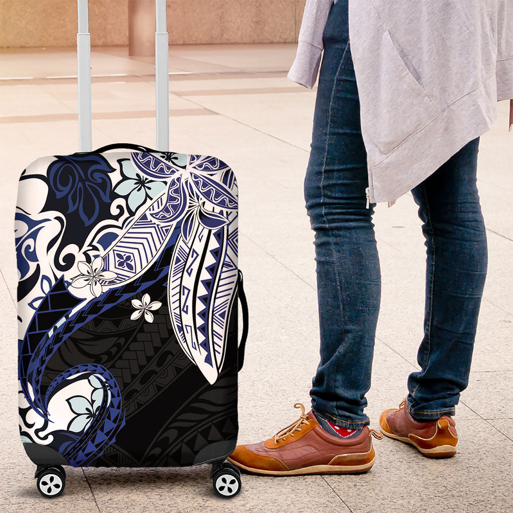 Monstera Plumeria Flowers Blue Luggage Cover Polynesian Pattern