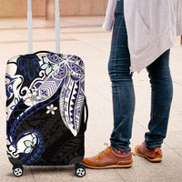 Monstera Plumeria Flowers Blue Luggage Cover Polynesian Pattern