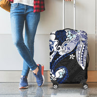 Monstera Plumeria Flowers Blue Luggage Cover Polynesian Pattern