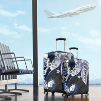 Monstera Plumeria Flowers Blue Luggage Cover Polynesian Pattern