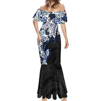 Monstera Plumeria Flowers Blue Mermaid Dress Polynesian Pattern LT01 - Polynesian Pride