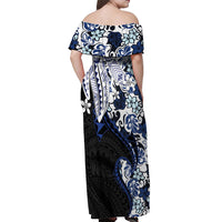 Monstera Plumeria Flowers Blue Off Shoulder Maxi Dress Polynesian Pattern LT01 - Polynesian Pride