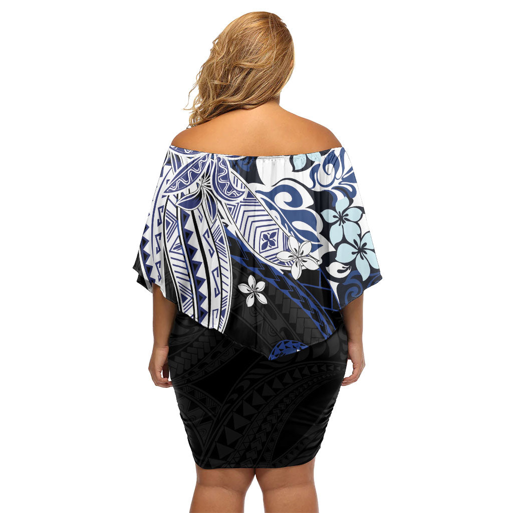 Monstera Plumeria Flowers Blue Off Shoulder Short Dress Polynesian Pattern LT01 - Polynesian Pride