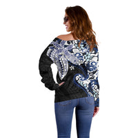 Monstera Plumeria Flowers Blue Off Shoulder Sweater Polynesian Pattern LT01 - Polynesian Pride