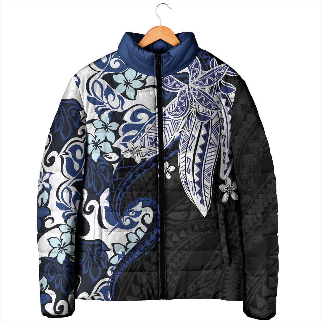 Monstera Plumeria Flowers Blue Padded Jacket Polynesian Pattern LT01 - Polynesian Pride
