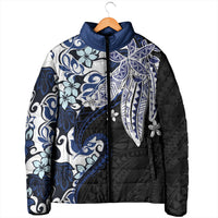 Monstera Plumeria Flowers Blue Padded Jacket Polynesian Pattern LT01 - Polynesian Pride