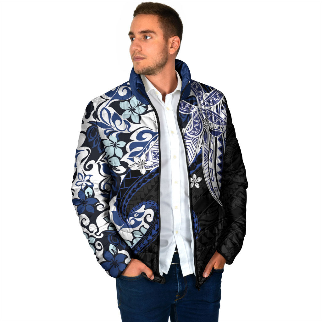 Monstera Plumeria Flowers Blue Padded Jacket Polynesian Pattern LT01 - Polynesian Pride