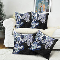 Monstera Plumeria Flowers Blue Pillow Cover Polynesian Pattern