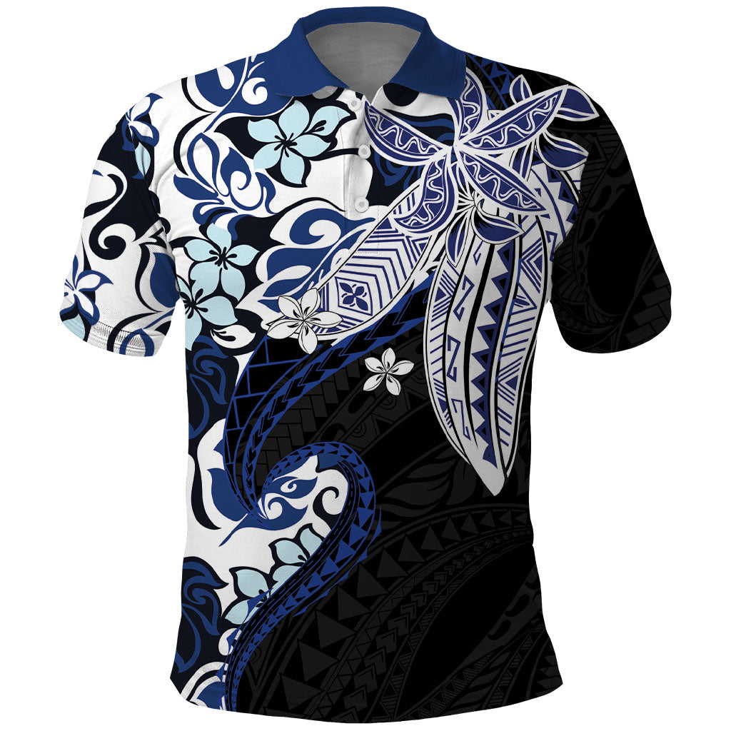 Monstera Plumeria Flowers Blue Polo Shirt Polynesian Pattern LT01 Blue - Polynesian Pride