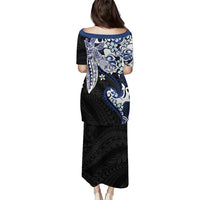 Monstera Plumeria Flowers Blue Puletasi Polynesian Pattern LT01 - Polynesian Pride