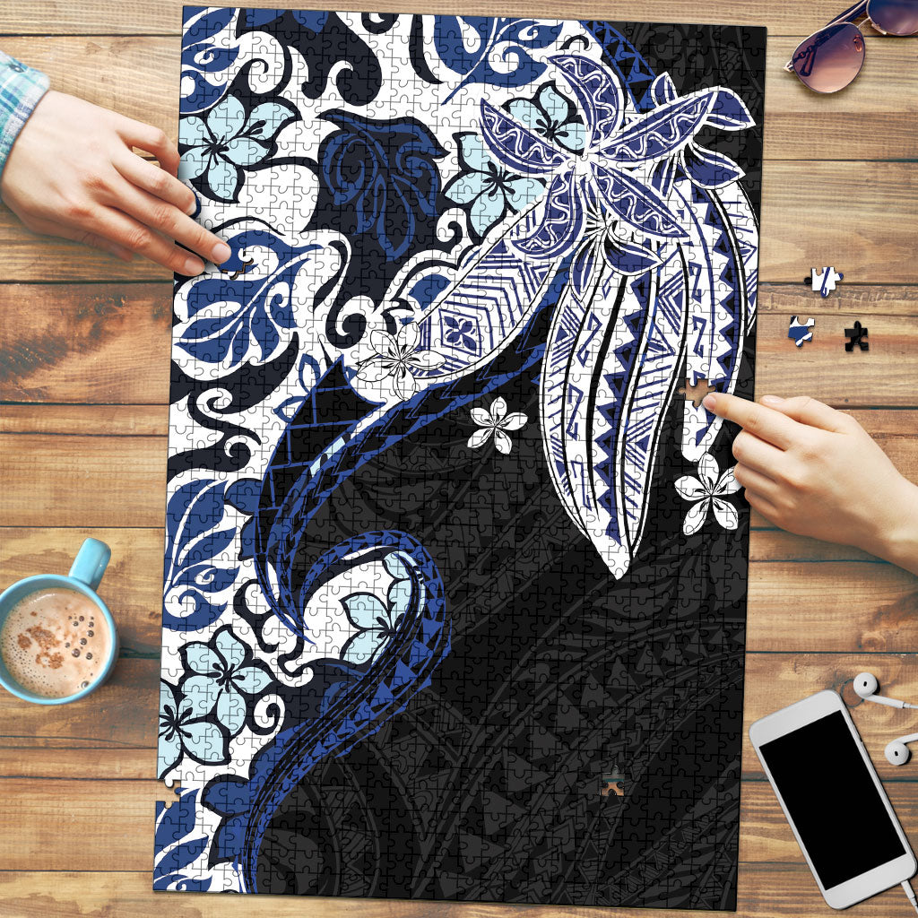 Monstera Plumeria Flowers Blue Puzzle Polynesian Pattern LT01 Blue - Polynesian Pride