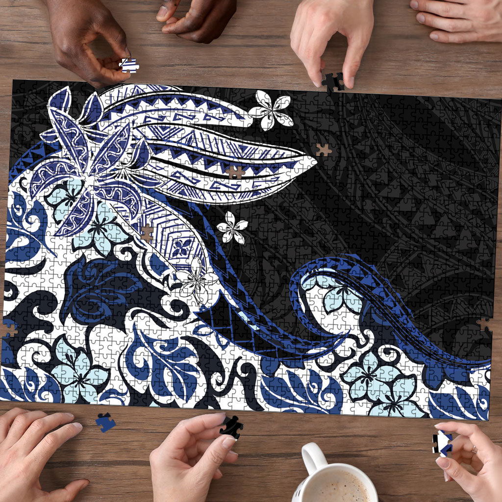 Monstera Plumeria Flowers Blue Puzzle Polynesian Pattern LT01 - Polynesian Pride