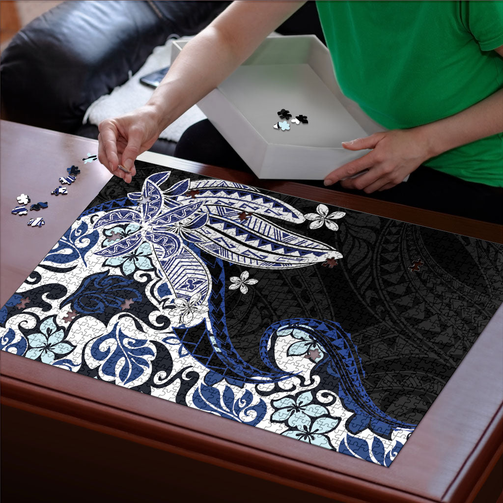 Monstera Plumeria Flowers Blue Puzzle Polynesian Pattern LT01 - Polynesian Pride