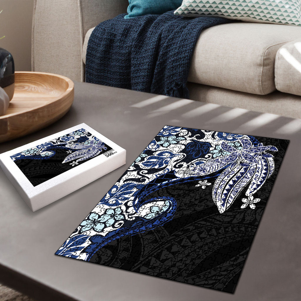 Monstera Plumeria Flowers Blue Puzzle Polynesian Pattern LT01 - Polynesian Pride