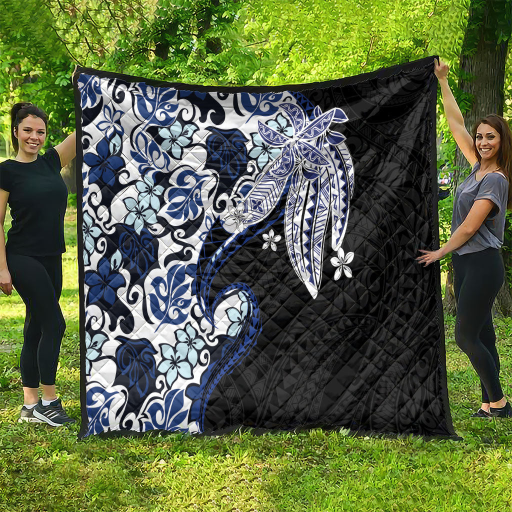 Monstera Plumeria Flowers Blue Quilt Polynesian Pattern LT01 - Polynesian Pride
