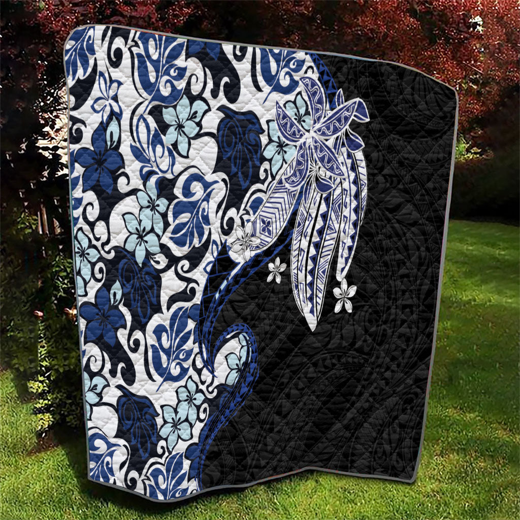 Monstera Plumeria Flowers Blue Quilt Polynesian Pattern LT01 - Polynesian Pride
