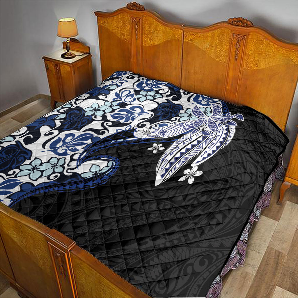 Monstera Plumeria Flowers Blue Quilt Polynesian Pattern LT01 - Polynesian Pride