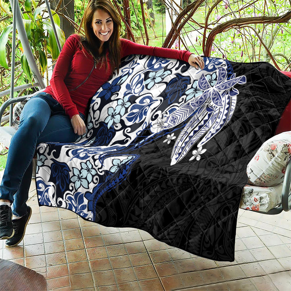 Monstera Plumeria Flowers Blue Quilt Polynesian Pattern LT01 - Polynesian Pride