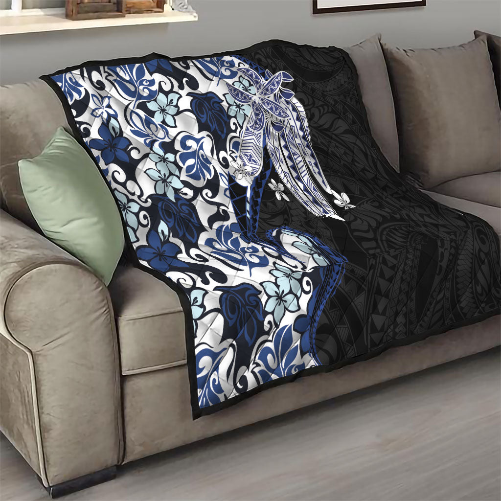 Monstera Plumeria Flowers Blue Quilt Polynesian Pattern LT01 - Polynesian Pride
