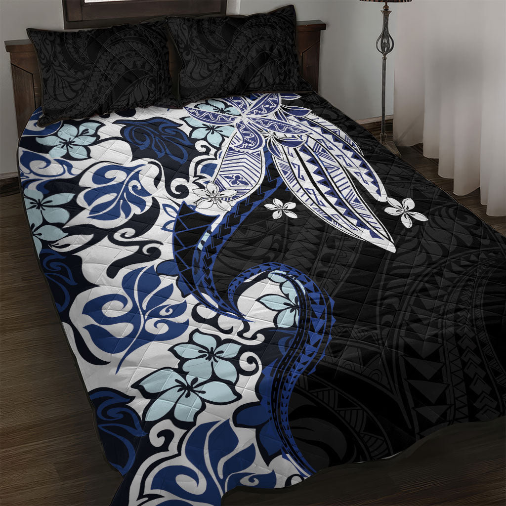 Monstera Plumeria Flowers Blue Quilt Bed Set Polynesian Pattern LT01 Blue - Polynesian Pride