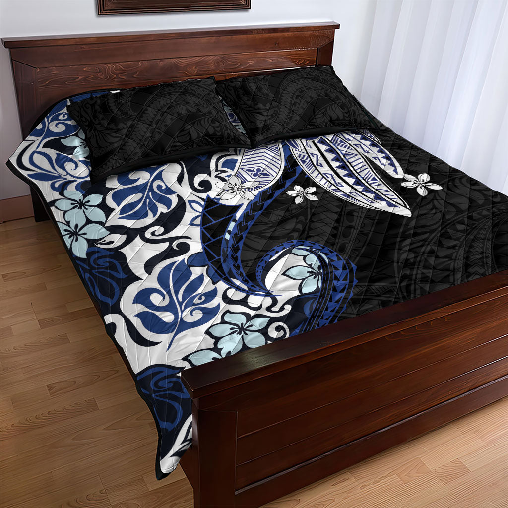 Monstera Plumeria Flowers Blue Quilt Bed Set Polynesian Pattern LT01 - Polynesian Pride