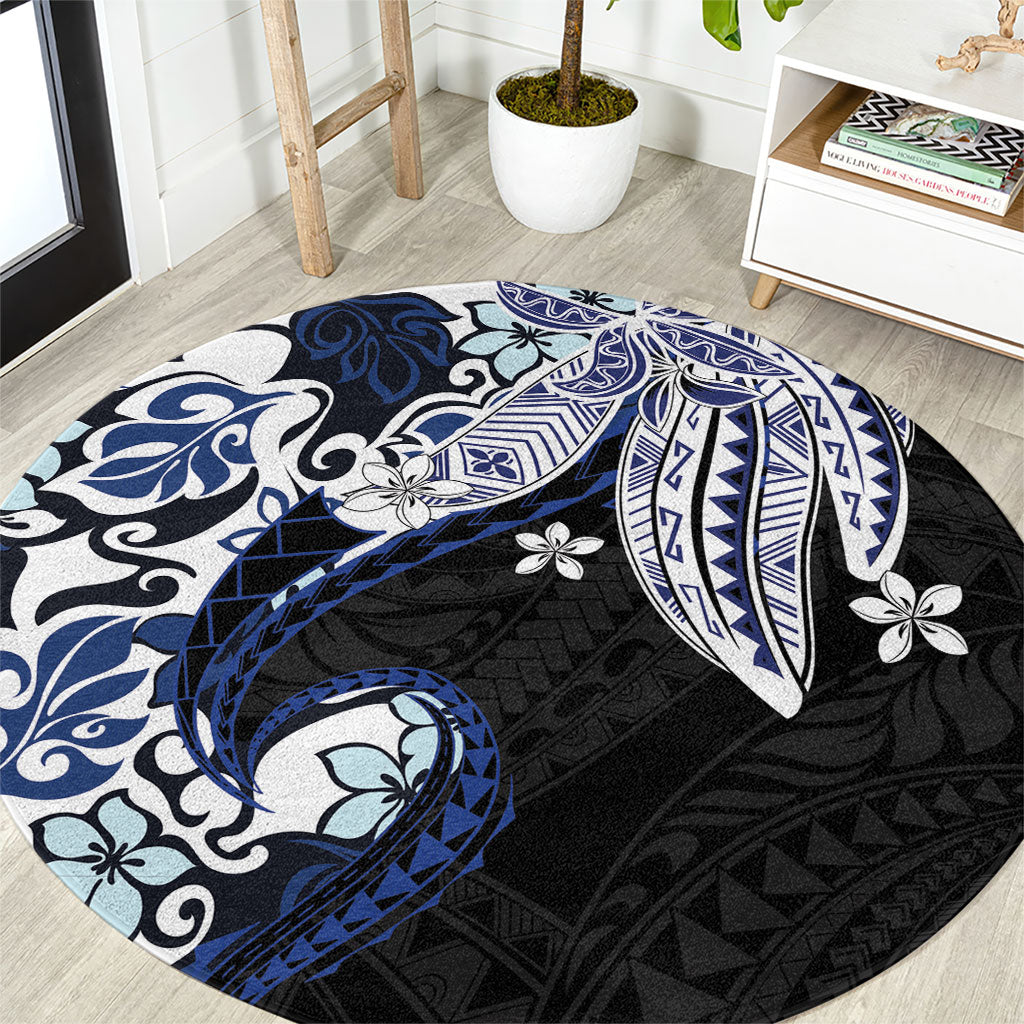 Monstera Plumeria Flowers Blue Round Carpet Polynesian Pattern LT01 Blue - Polynesian Pride