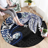 Monstera Plumeria Flowers Blue Round Carpet Polynesian Pattern LT01 - Polynesian Pride