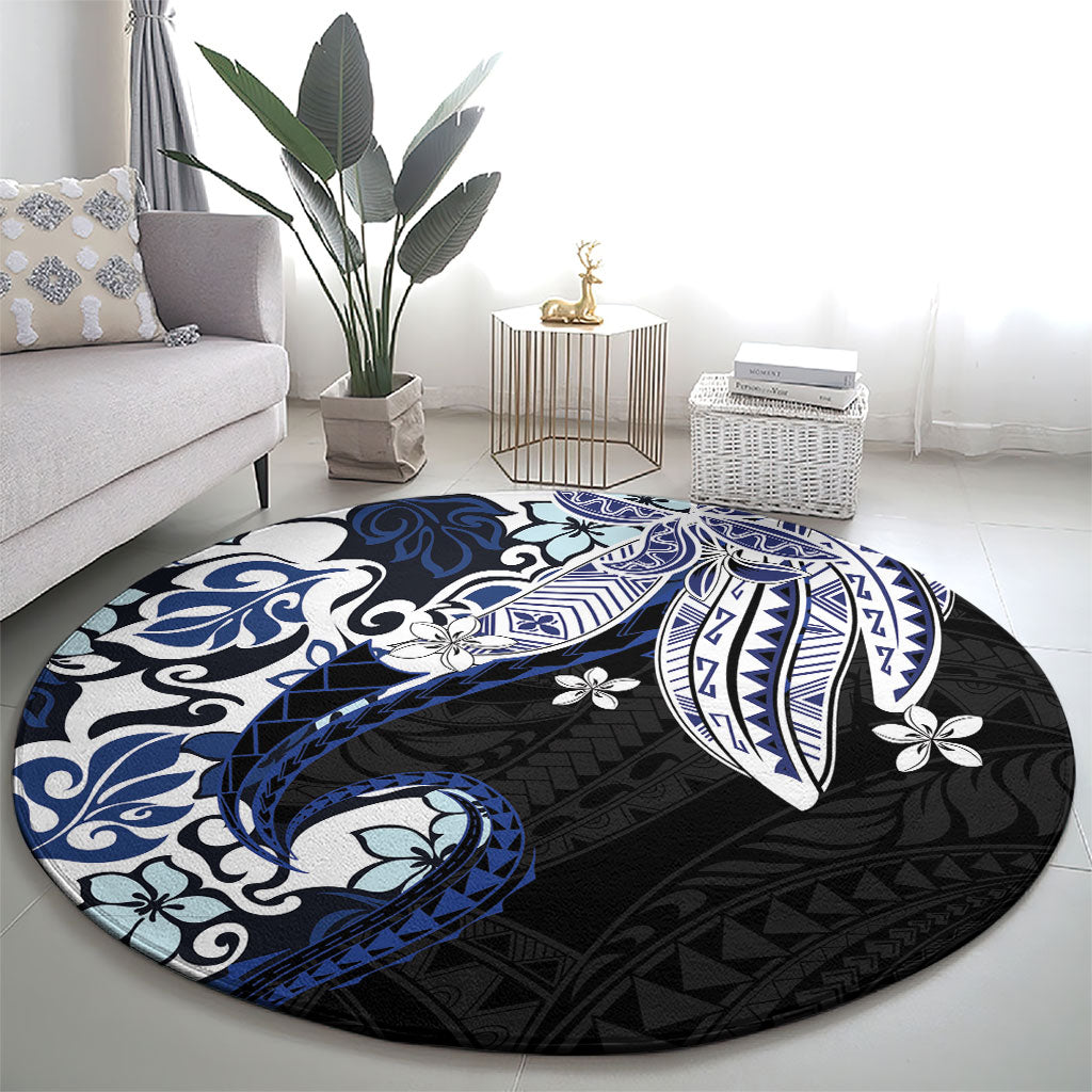 Monstera Plumeria Flowers Blue Round Carpet Polynesian Pattern LT01 - Polynesian Pride