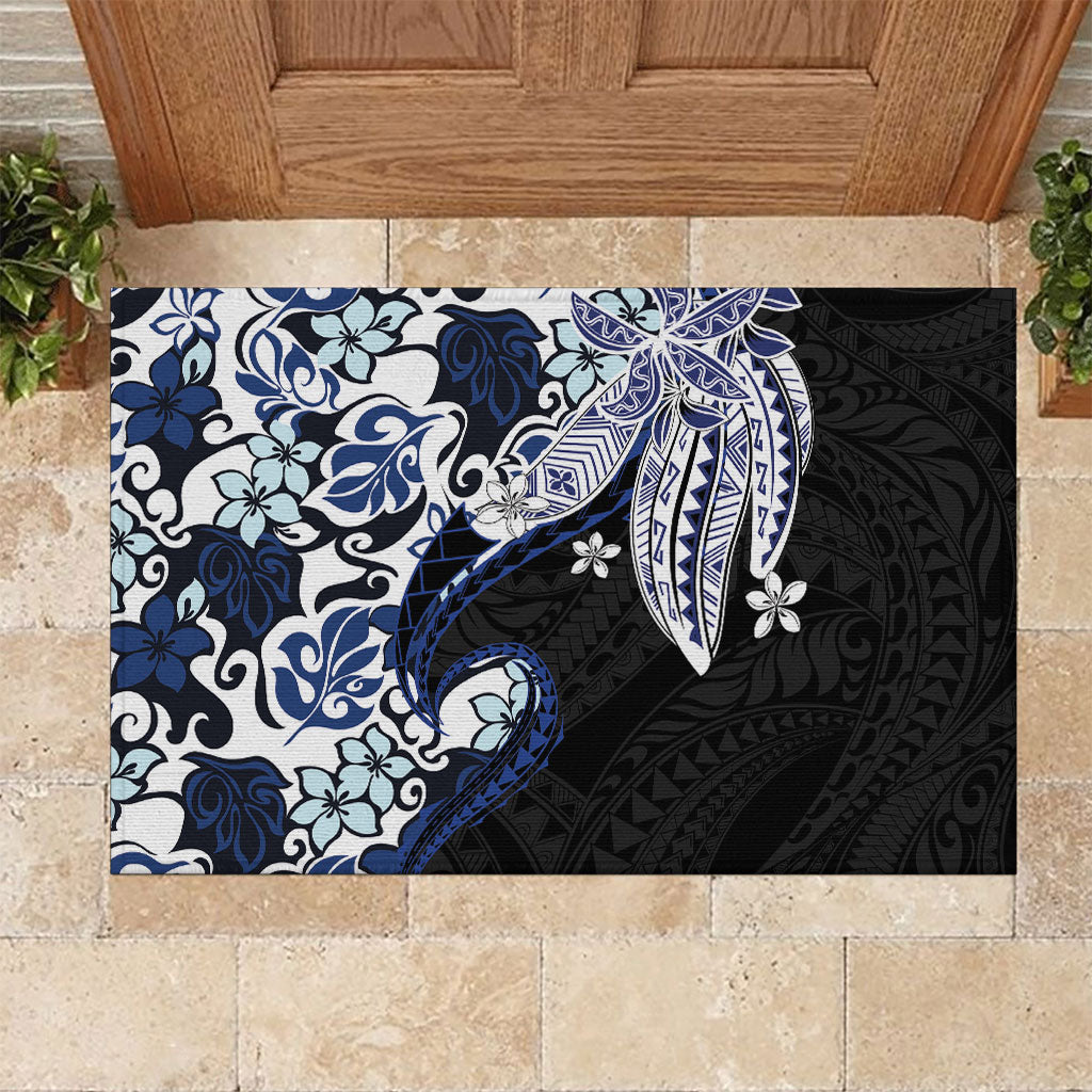 Monstera Plumeria Flowers Blue Rubber Doormat Polynesian Pattern LT01 Blue - Polynesian Pride
