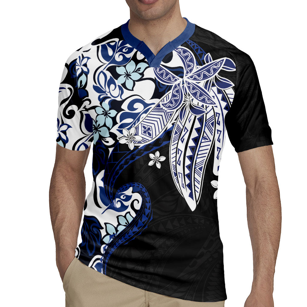 Monstera Plumeria Flowers Blue Rugby Jersey Polynesian Pattern LT01 - Polynesian Pride