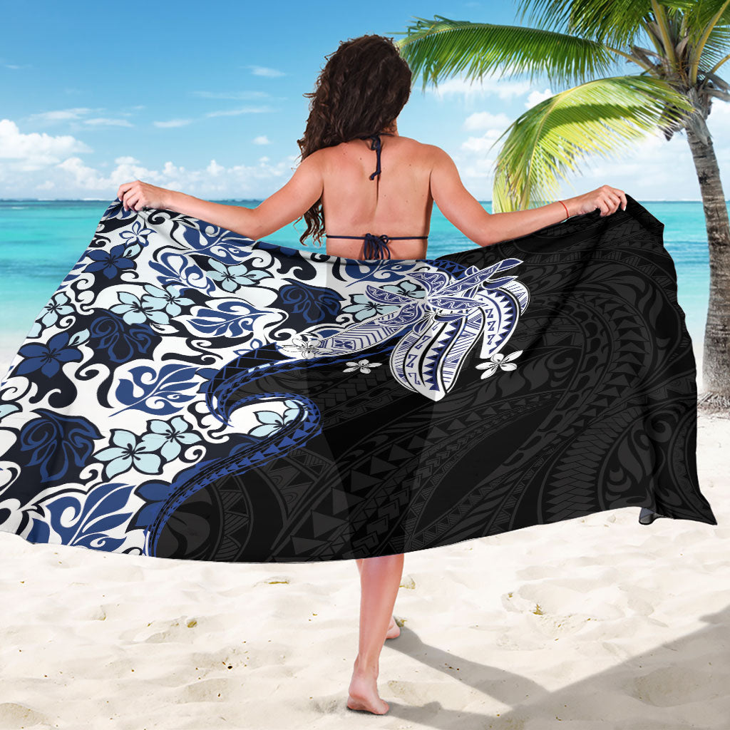 Monstera Plumeria Flowers Blue Sarong Polynesian Pattern LT01 - Polynesian Pride