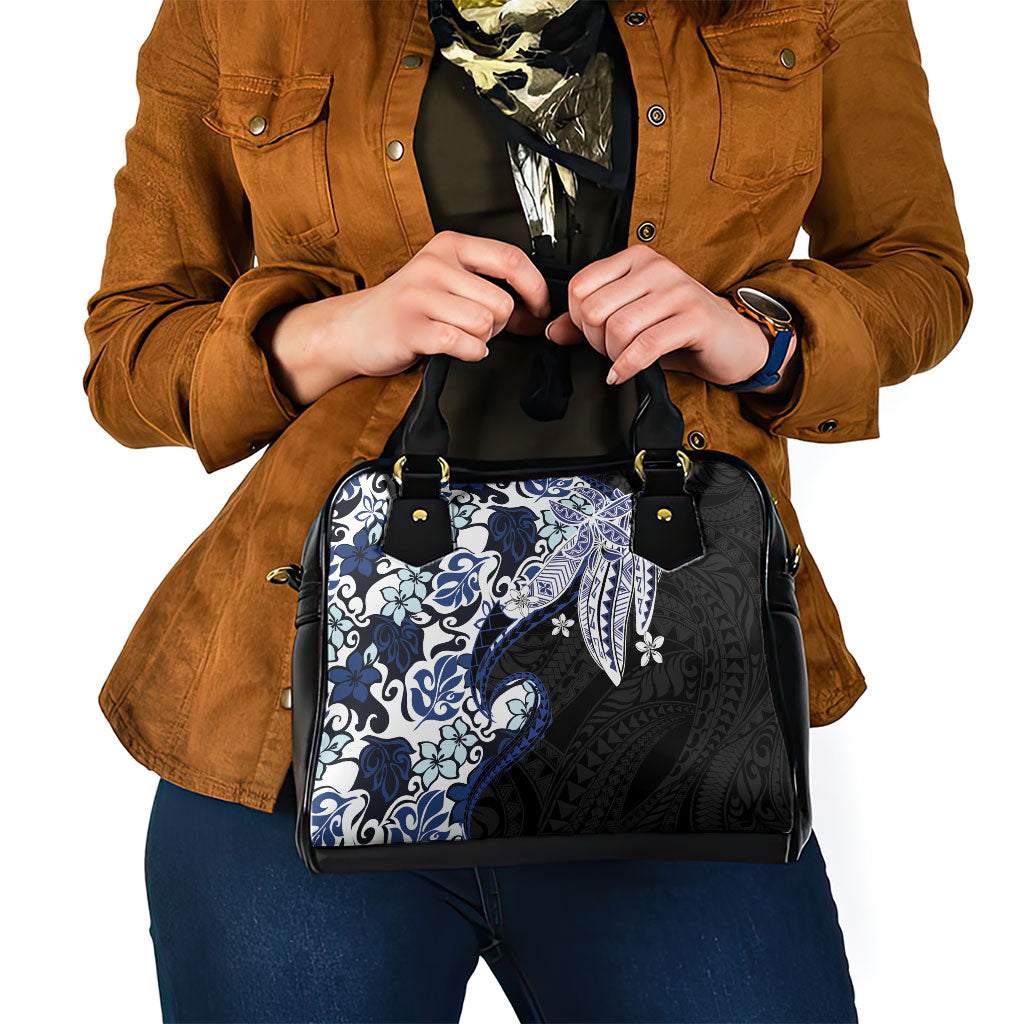 Monstera Plumeria Flowers Blue Shoulder Handbag Polynesian Pattern LT01 - Polynesian Pride