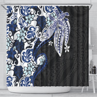 Monstera Plumeria Flowers Blue Shower Curtain Polynesian Pattern