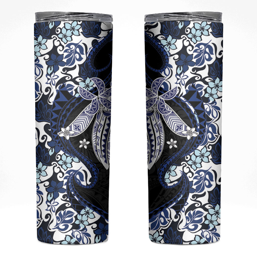 Monstera Plumeria Flowers Blue Skinny Tumbler Polynesian Pattern LT01 Blue - Polynesian Pride