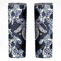 Monstera Plumeria Flowers Blue Skinny Tumbler Polynesian Pattern LT01 Blue - Polynesian Pride