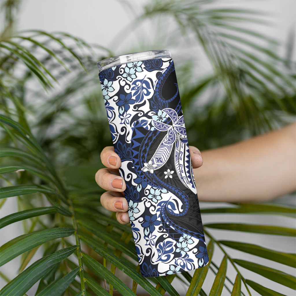 Monstera Plumeria Flowers Blue Skinny Tumbler Polynesian Pattern LT01 - Polynesian Pride